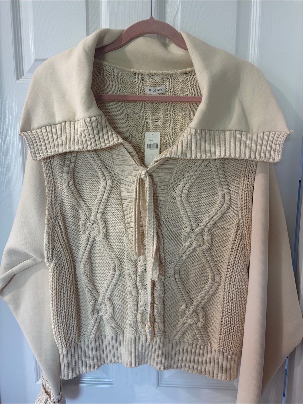 NWT Pilcro Cream Cable Knit Tie-Front Cowl Sweater large